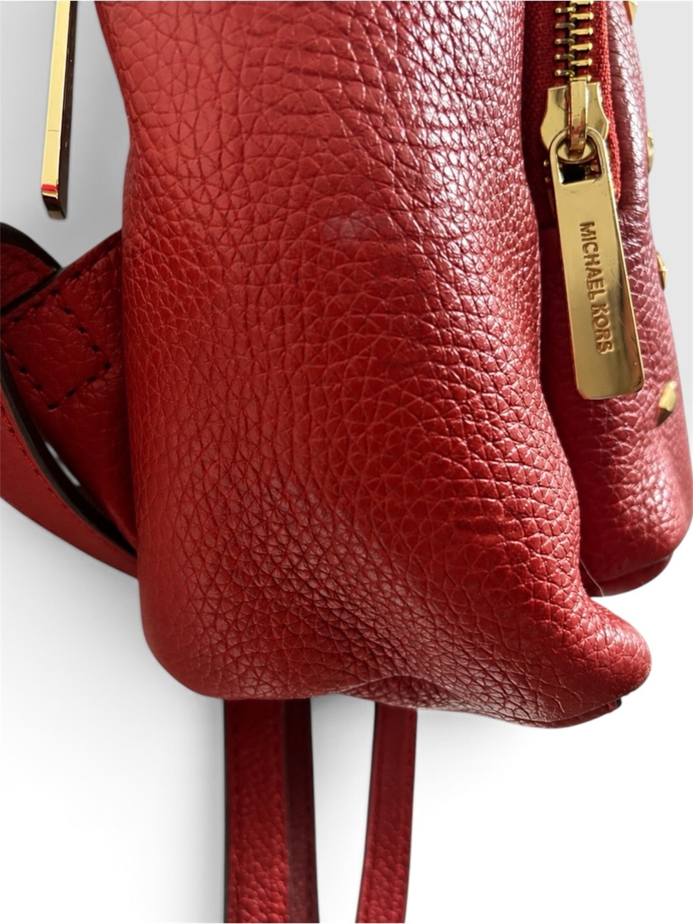 Michael Kors Red Studded Leather Backpack - Picture 8 of 10
